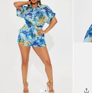 Fashion Nova Blue and Orange Printed Romper